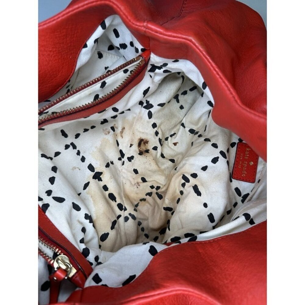 Kate Spade Satchel Double Handles Front Zip Beautiful Red - Damaged Interior - Picture 8 of 10